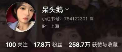 小红书呆头鹅账号数据截图